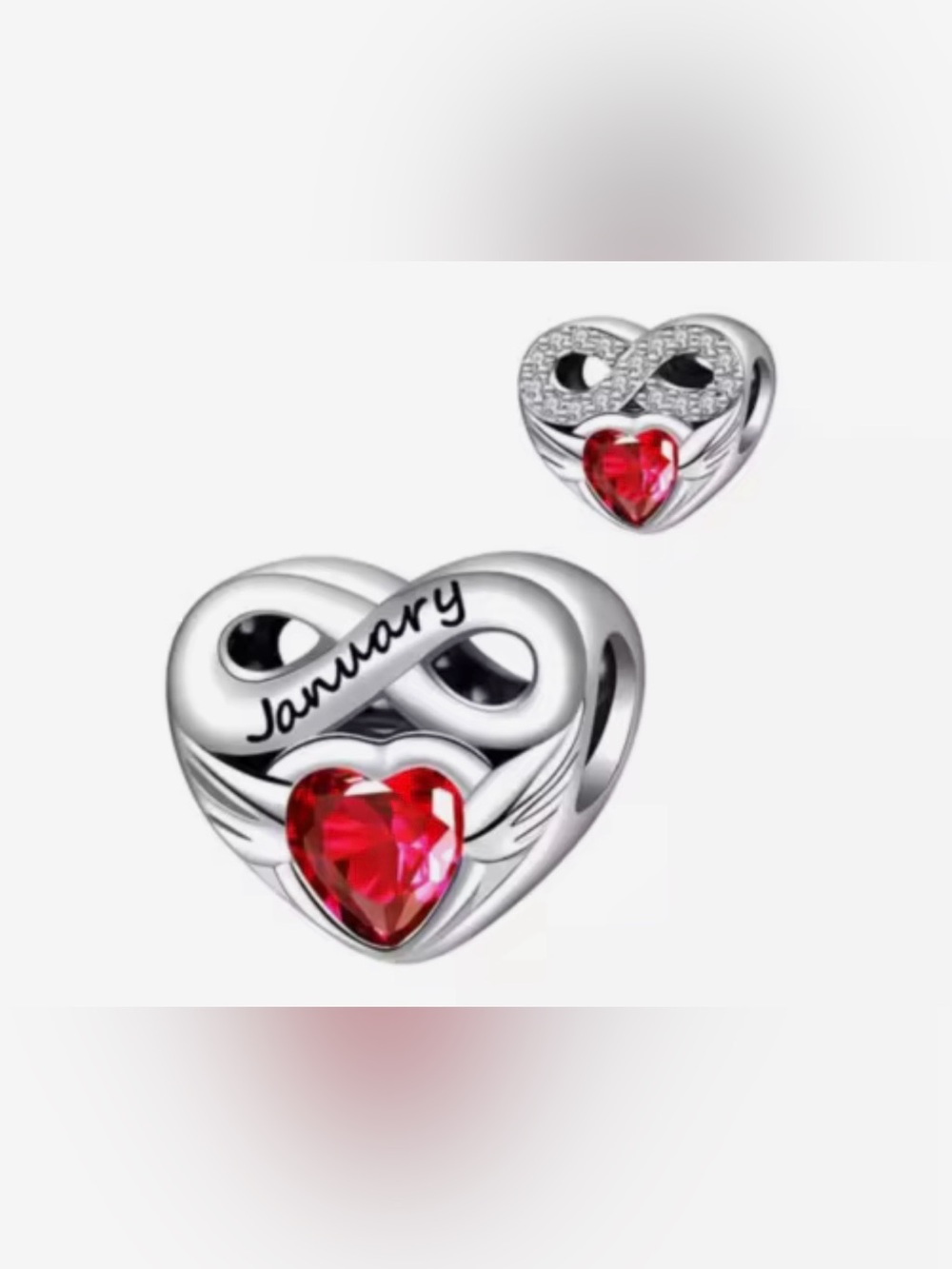 Silver Heart Birthstone Charm for the Month of January